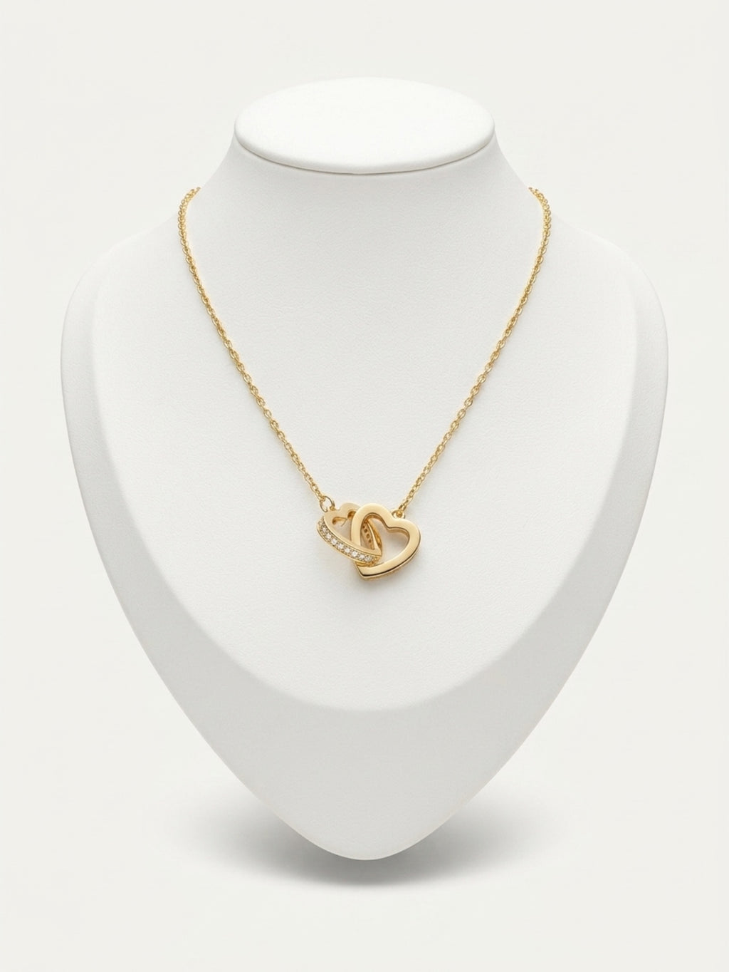 Gold Interlocking Double Heart Pendant Necklace by Pink Shop UK