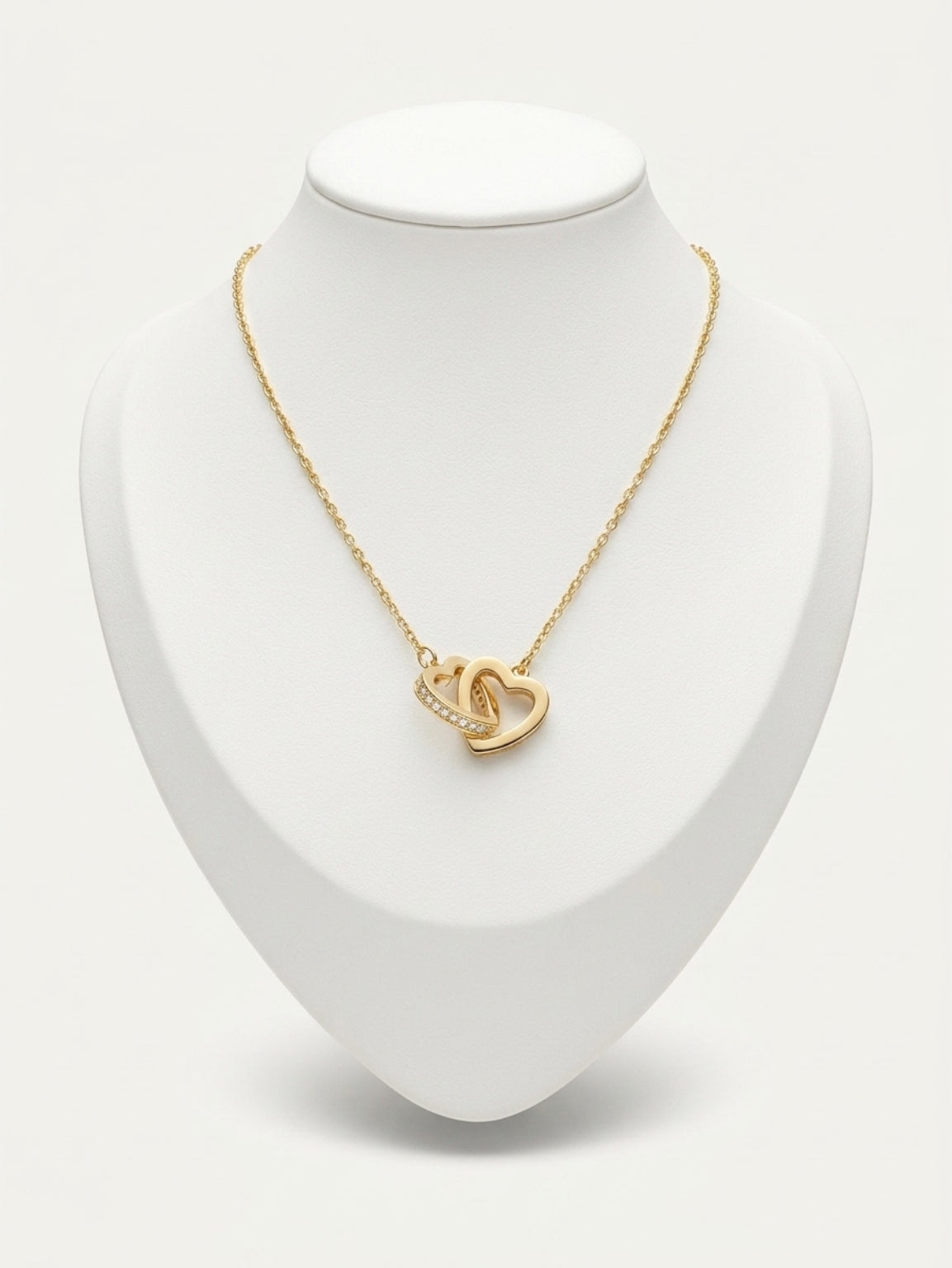 Gold Interlocking Double Heart Pendant Necklace by Pink Shop UK