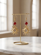 Natural Carnelian Alloy Sun Dangle Earrings by Pink Shop UK