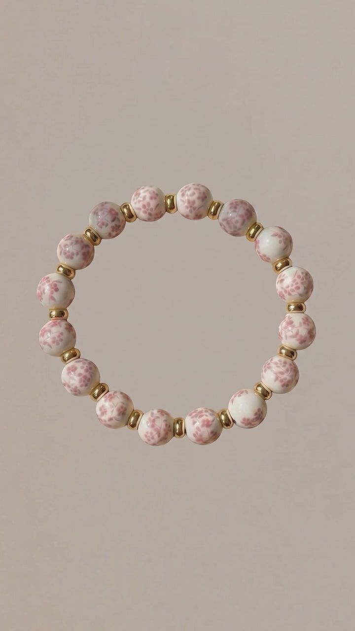 Eva Bracelet – Elegant Porcelain Beads with Alloy Spacer Discs Bracelet Handcrafted by Artist Kristine Keina